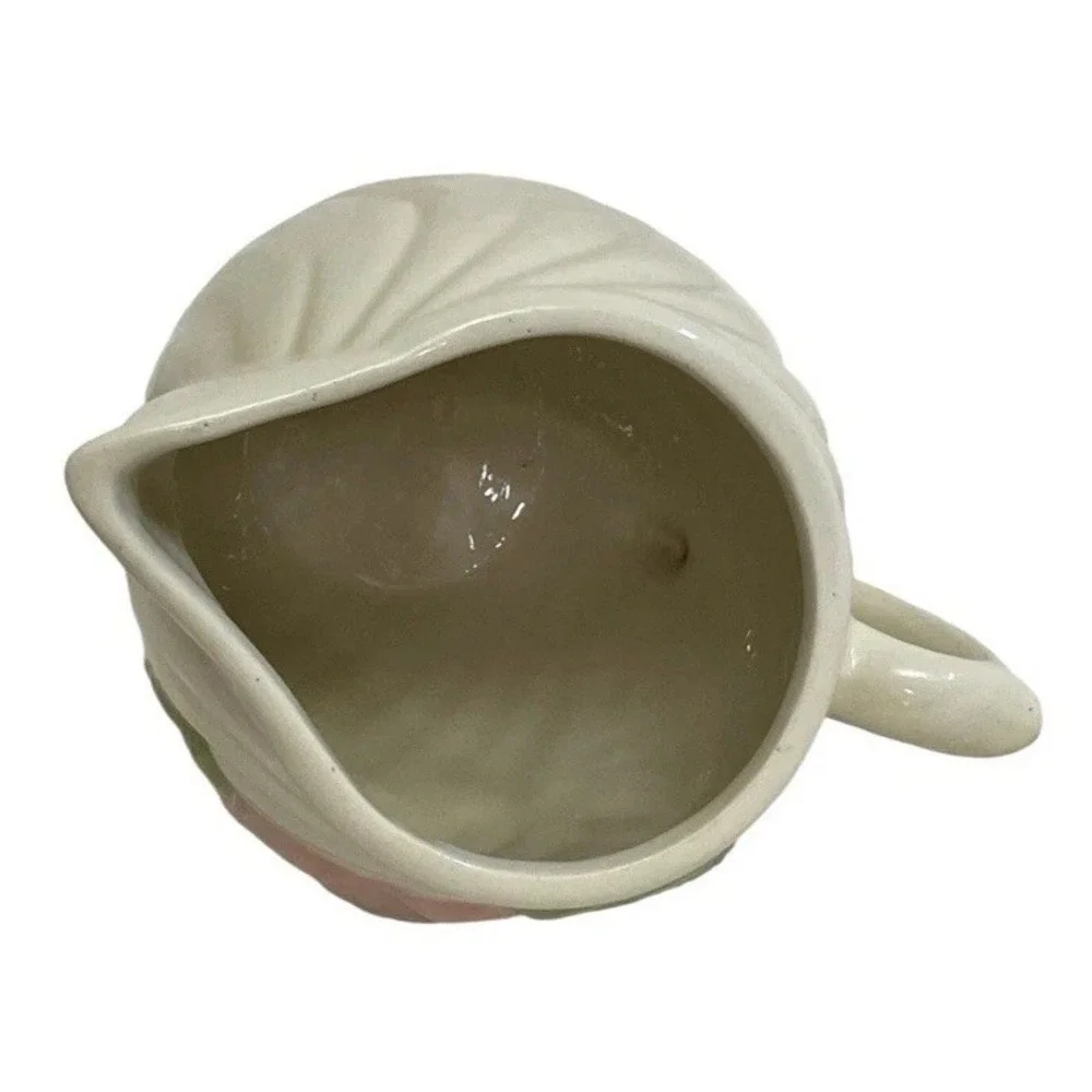 Vintage American Bisque Pink Flower Floral Pitcher